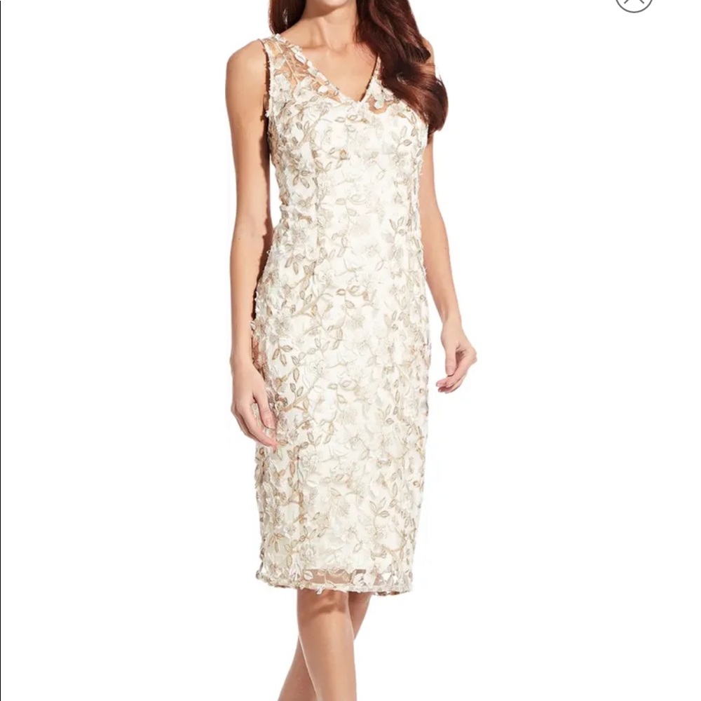 ADRIANNA PAPELL Embroidered Sleeveless Sheath Dress